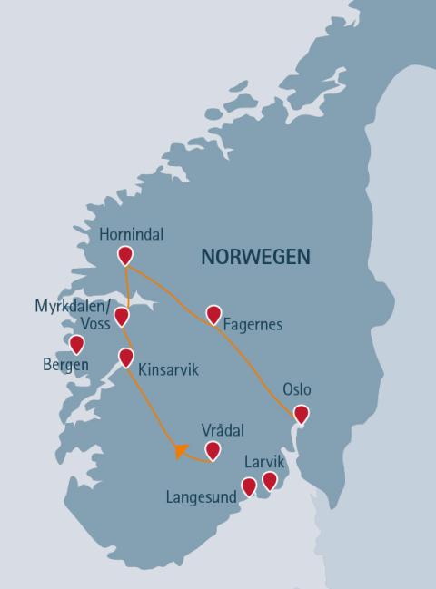 Norwegen gemütlich 1 - 11 Tage ab Vrådal/bis Oslo