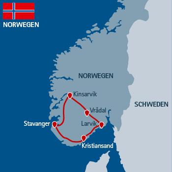 Südliches Norwegen - 9 Tage ab Kristiansand/bis Larvik
