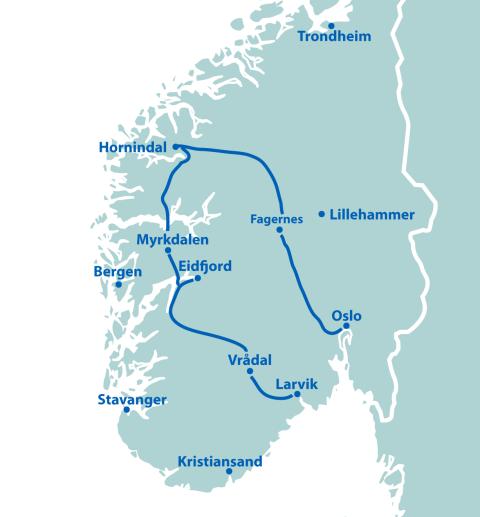 Norwegen gemütlich 1 - 11 Tage ab Vrådal/bis Oslo