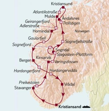 Norwegens schöne Panoramastraßen - 13 Tage ab/bis Kristiansand